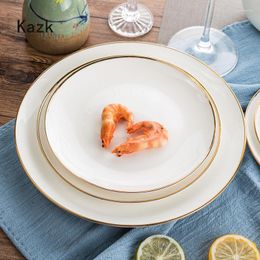 Plates Simplicity Golden Edge Ceramic Plate Household Dining Table Steak Dinner Dessert Salad Dishes Luxurious Tableware Set