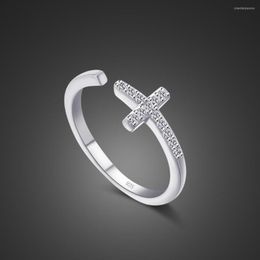 Cluster Rings Bohemian 925 Sterling Silver Cross Ring Woman Charm Zircon Simple Adjustable Fashion Finger Jewellery