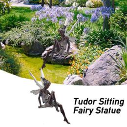 Garden Decorations Tudor And Turek Sitting Fairy Statue Ornament Yard Decoration Craft Resin Landscaping Home Outdoor C9P4