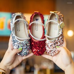 Flat Shoes Princess Girls Sequin Leather 2023 Kids Spring Autumn Fashion Dance For Party Wedding Chic