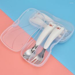 Dinnerware Sets Children's Kitten And Bear Cutlery Set Japanese Cartoon 304 Stainless Steel Spoon Fork 2-piece Portable Box