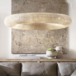 Pendant Lamps Postmodern Villa Living Room Chandelier RH Ring Lamp Simple Bedroom Dining Crystal Halo Clear Round Led