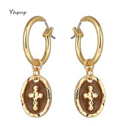 Dangle Earrings Yhpup Fashion Simple Vintage Enamel Round Geometric Cross Ethnic Statement For Women Jewlery Kolczyki & Chandelier