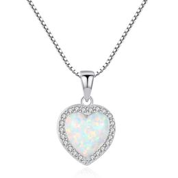 Heart Opal Pendant Necklace S925 Silver Micro Set Zircon Love Box Chain Necklace European Women Collar Chain Jewelry for Women Wedding Party Valentine's Day Gift SPC