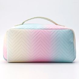 Cosmetic Bags PU Leather Make Up Bag Colorful Wavy Pattern Gradient Pillow Wash Large Capacity Portable Zipper Fashion For Camping Hiking