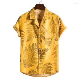 Men's Casual Shirts 2023 Men's Men Hawaiian One Button Leaf Flower Printed Short-sleeve Beach Blouses Tops Camicias