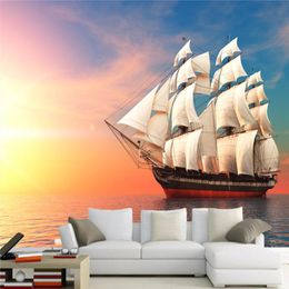 Wallpapers Custom 3D Wall Mural Colour Sky Sailboat Seaside Landscape Po Wallpaper Living Room El Background Cloth Waterproof 3 D