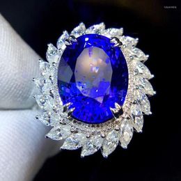 Cluster Rings 925 Imitated Natural Sapphire Tanzanite Princess Temperament Adjustable Ring White Gold Plated Inlaid Luxury Jewelry Women