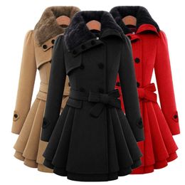 Women's Wool Blends Stylish Oversize Coat Plush Turndown Collar Waist Tied Outwear Pure Color Lapel Overcoat women winter jacket 230107