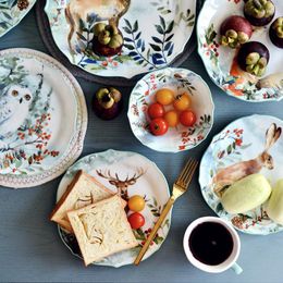 Plates Fresh Ceramic Tableware Dinner Plate Sets Bowl Dish Coffee Mug Cup And Saucers Animal Pattern Household Dishware Set For Friends