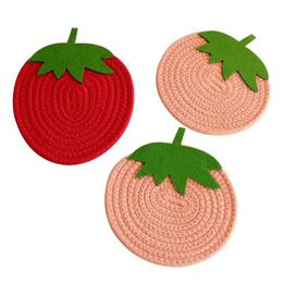 Table Mats Little Strawberry Pumpkin Fruit Series Cotton Rope Placemat Heat Pad Pastoral Eco-Friendly Round Polyester & Pads