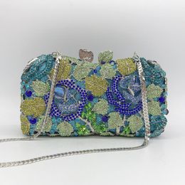 Evening Bags Blue Gold Green Rose Bridal Women's Diamond Bag Romantic Lady Party Dinner Handbags Crystal Female Clutch WalletEvening