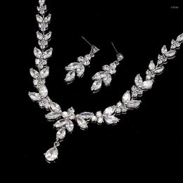 Necklace Earrings Set JUNZI Luxury Leaf Earring Shiny Cubic Zircon For Women Romantic Engagement Wedding Bridal Jewellery