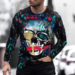 Men's T Shirts Skull Printed Shirt For Men Autumn Slim Oversized Casual O Neck Long Sleeve Man Tee Top Camiseta Hombre