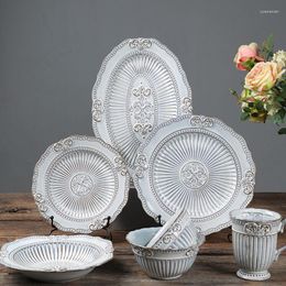 Plates French Baroque Ceramic Plate Retro Dining Room Desktop Dishes And Sets Court Relief Decorative Home Kitchen Tableware
