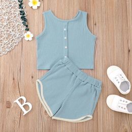 Clothing Sets Summer Born Baby Girls Clothes Toddler Kids Boys Vest Top Solid Color Shorts Infant