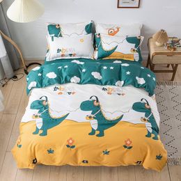 Bedding Sets 150/180/200/220CM Green Dinosuar Print Polyester Bed Sheet Duvet Cover Pillowcase Four-piece Spring Autumn Set M041-11