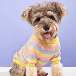 Dog Apparel Pet T-shirt Stripe Pattern Keep Warm Polyester Autumn Winter Puppy Blouse Clothes For Daily Wear