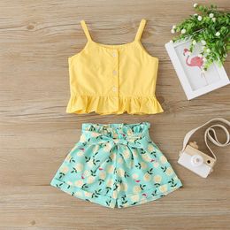 Clothing Sets Toddler Girl Summer Floral Clothes Set Sleeveless Sling Top Bow Shorts Kids Casusl 2 Pieces Boutique Girls Outfits