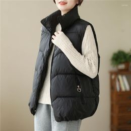 Women's Vests Stand Collar Padded Cotton Zipper Thicken Autumn Winter Down Vest Coats Black White Fashion Women Outwear Casual