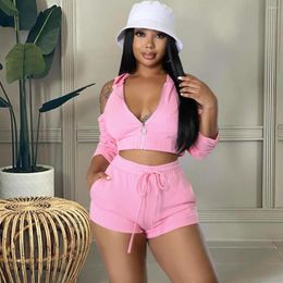 Women's Tracksuits LFRVZ 2023 INS Solid Simple Young Sexy Full Sleeve Off Shoulder Hooded Top Short Pants High Waist Slim Women 2 Piece Set