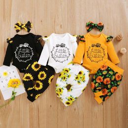 Clothing Sets Born Baby Girls Boys Clothes Letter Long Sleeve Romper Floral Print Pants Hairband Suit Girl Outfit Set Infant