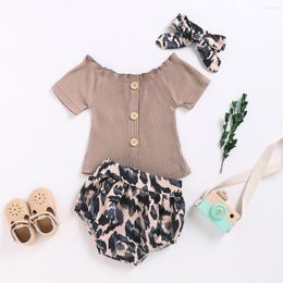 Clothing Sets Baby Girl Summer Clothes Striped Short Sleeve Shirt Leopard PP Shorts Headband Kids 3 Pieces Set Casual Toddler