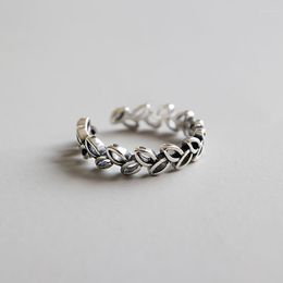Cluster Rings YPAY Vintage Leaves Stackable For Women Authentic 925 Sterling Silver Opening Adjustable Finger Ring Fine Jewellery YMR268