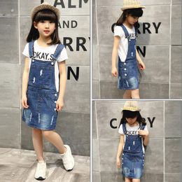 Girl Dresses Toddler Kids Baby Girls Ripped Big Bibs Denim Skirt Overalls Dress Outfits