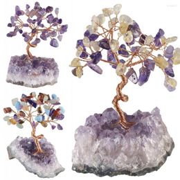 Jewelry Pouches TUMBEELLUWA Crystal Money Tree Natural Amethyst Cluster Base Bonsai Figurine For Wealth And Luck Home Decor 3.5-4.7"