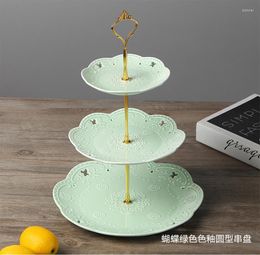 Plates 3pcs Set Embossed Porcelain Red Green Blue 3 Tier Fruit Stand Ceramic Plate For Wedding Party Cake Vintage