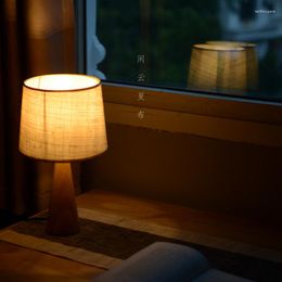 Table Lamps Morden Handmade Wooden Bedroom Led Bedside Living Room Fabric Decorative Lamp Night Lights Home Decoration