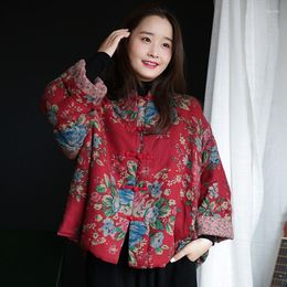 Ethnic Clothing 2023 Fashion Chinese Style Women Vintage Winter Jackets Casual Quilted Coats Loose Floral Ladies Tops 31385