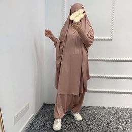 Ethnic Clothing Ramadan Muslim Women Hooded Long Khimar Paryer Garment 2 Piece Set Abaya Skirt Full Cover Islamic Jelaba Femme Musulman