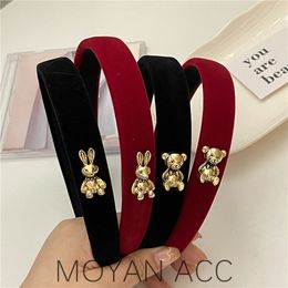 Cute Rabbit Bear Headband Retro Hairbands Ribbon for Women Girls Solid Colour Hair Band Female Handmade Heads Hoop 1299