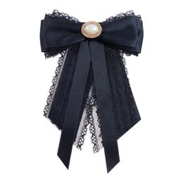 Bow Ties Korean Fashion Black Tie Female Lace Pearl Court Style Brooch Shirt AccessoriesBow