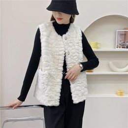 Women's Vests Woman Vintage Lamb Wool Female Loose Lapel Collar Fur Waistcoat Autumn Ladies Casual Warm Sleeveless Jackets G251