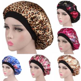 Towel Women Satin Solid Sleeping Hat Soft Silk Night Hair Bonnet Comfortable Head Cover Wide Elastic Band Loss