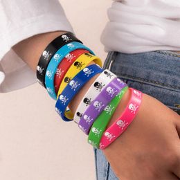 Bangle 9pcs/lot Trendy Butterfly Skull Style Silicone Bracelet For Women Men Rubber Wristband Mix Love Friend Elastic BangleBangle