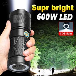 Flashlights Torches New 600W Powerful LED Flashlight Built-in 12000mAh Rechargeable Flash Light Long Shot Torch Light Camping Waterproof Hand Lamp 0109