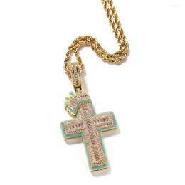 Pendant Necklaces TopBling Hip Hop Crown Cross Necklace Glow At Night Real White Gold Plated Jewellery