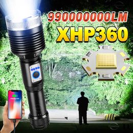 Flashlights Torches 990000000 Lumens High Power Led Flashlights XHP360 Rechargeable Torch Light Tactical Flashlight Zoom Waterproof Camp Flash Light 0109