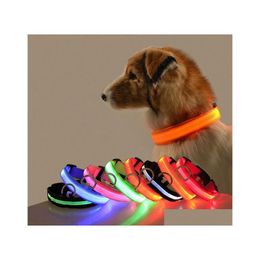 Dog Collars Leashes Glowing Pet Collar Rechargeable Luminous Belt S M L Xl Alway On Fast Flash Slow Accessory For Cat Drop Deliver Dhtzp