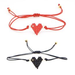 Link Bracelets Chain Love Heart Beads Bracelet Handmade Braided Rope Charms Adjustable Handwoven Female Men Couple Jewellery