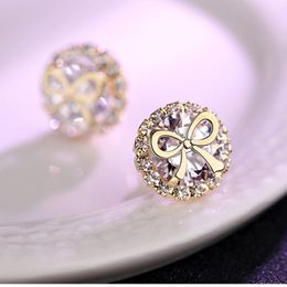 Stud Earrings Luxury Micro Clear Zirconia Silver Plate Bow-knot For Women Girls Party Jewelry Gift BroncosStudStud