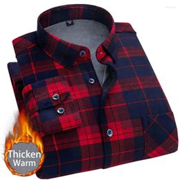 Men's Casual Shirts 2023 Winter Mens Fashion Warm Long Sleeve Plaid Oversized Thick Fleece Lined Soft Flannel Social Dress Shirt
