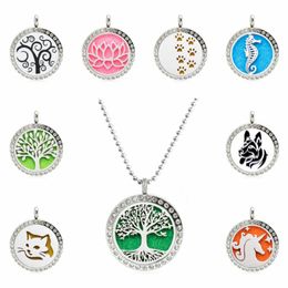 Pendant Necklaces Crystal Tree Of Life Paws 316L Stainless Steel 25mm Essential Oil Diffuser Locket Necklace Chain Magnetic 10pad