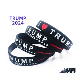 Party Favour Trump 2024 Sile Bracelet Black Blue Wristband Drop Delivery Home Garden Festive Supplies Event Dhgnv