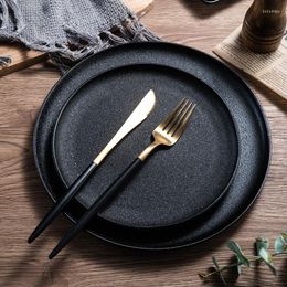 Plates Simple Ins Ceramic Plate Wind Tableware Black Frosted Round Square Western Steak Wholesale Household