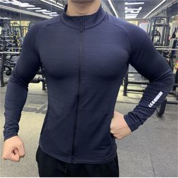 Jaqueta masculina de qualidade esportes zip up manga longa t-shirts secagem rápida ginásio fitness elasticidade casacos correndo homem camisolas S-3XL
